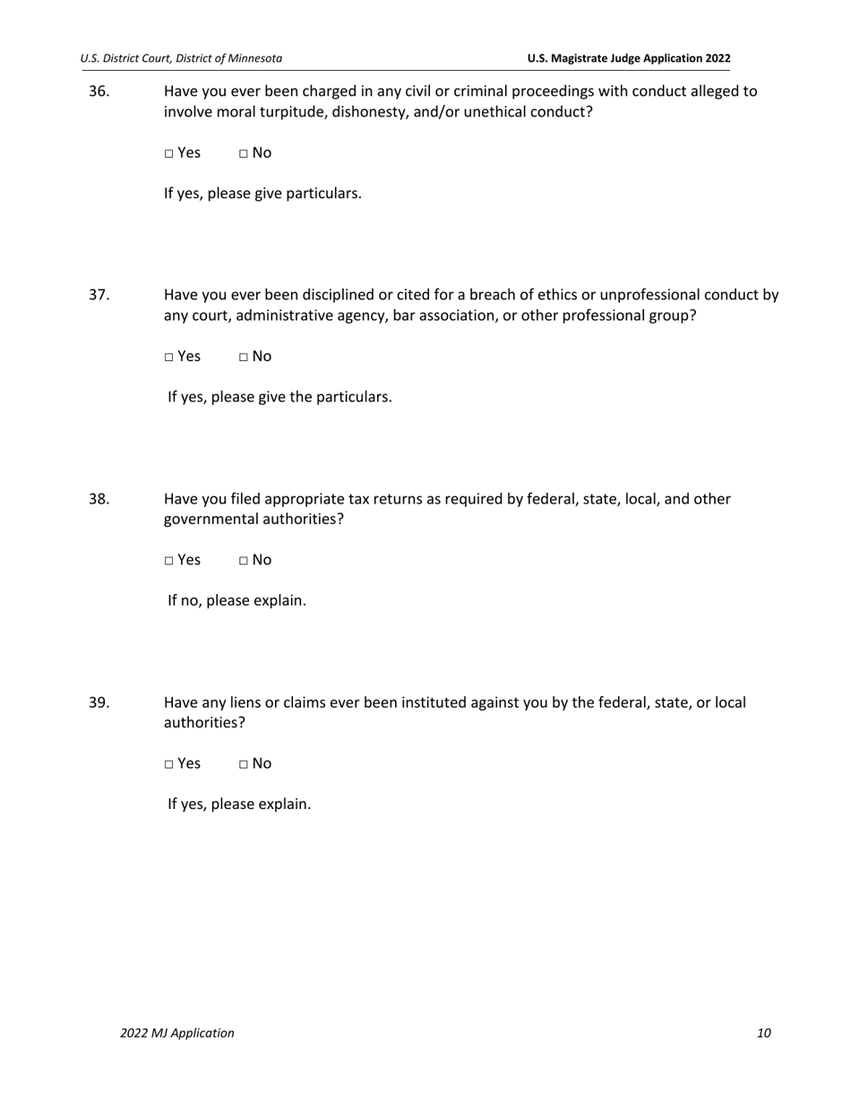 U.S. Magistrate Judge Application Form - Minnesota, Page 11