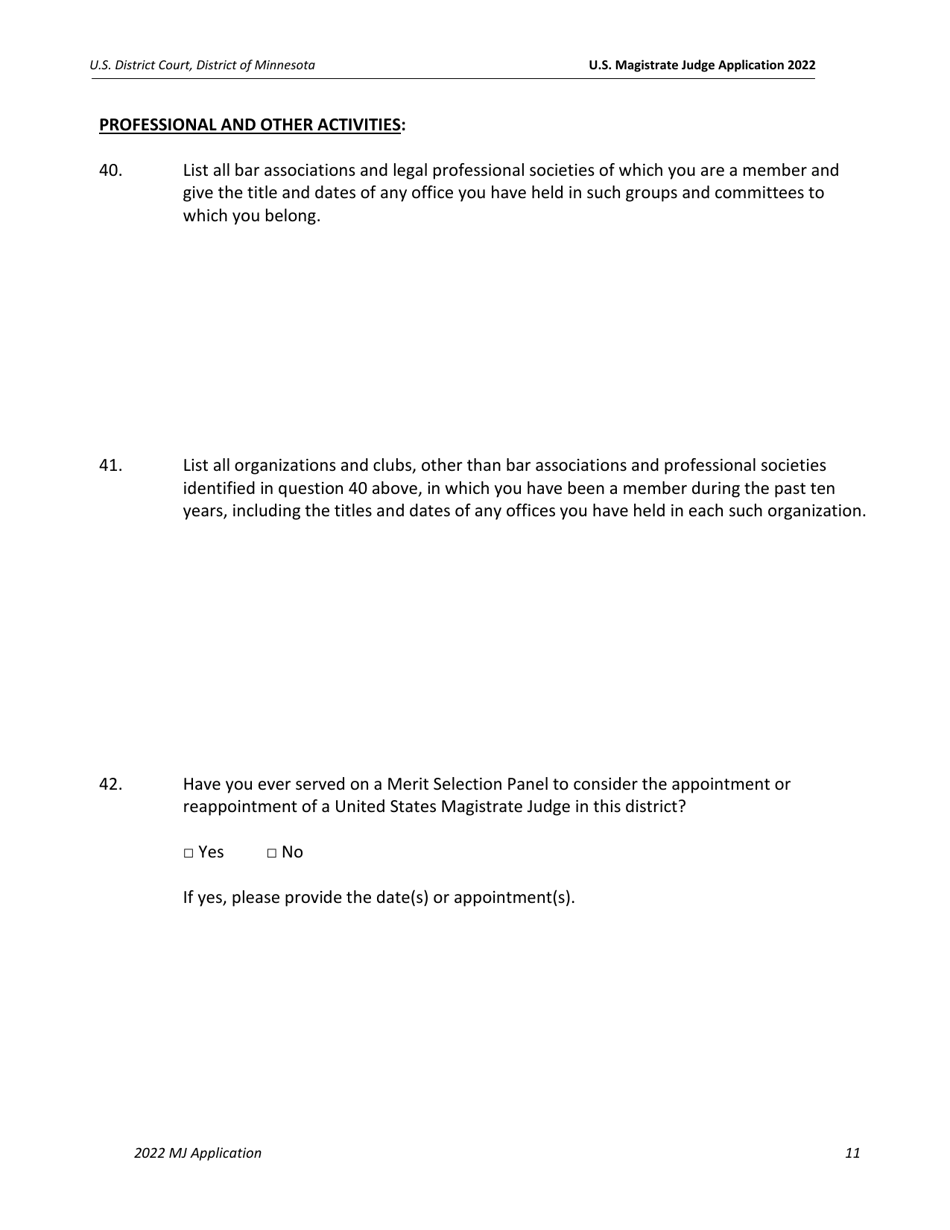 U.S. Magistrate Judge Application Form - Minnesota, Page 12