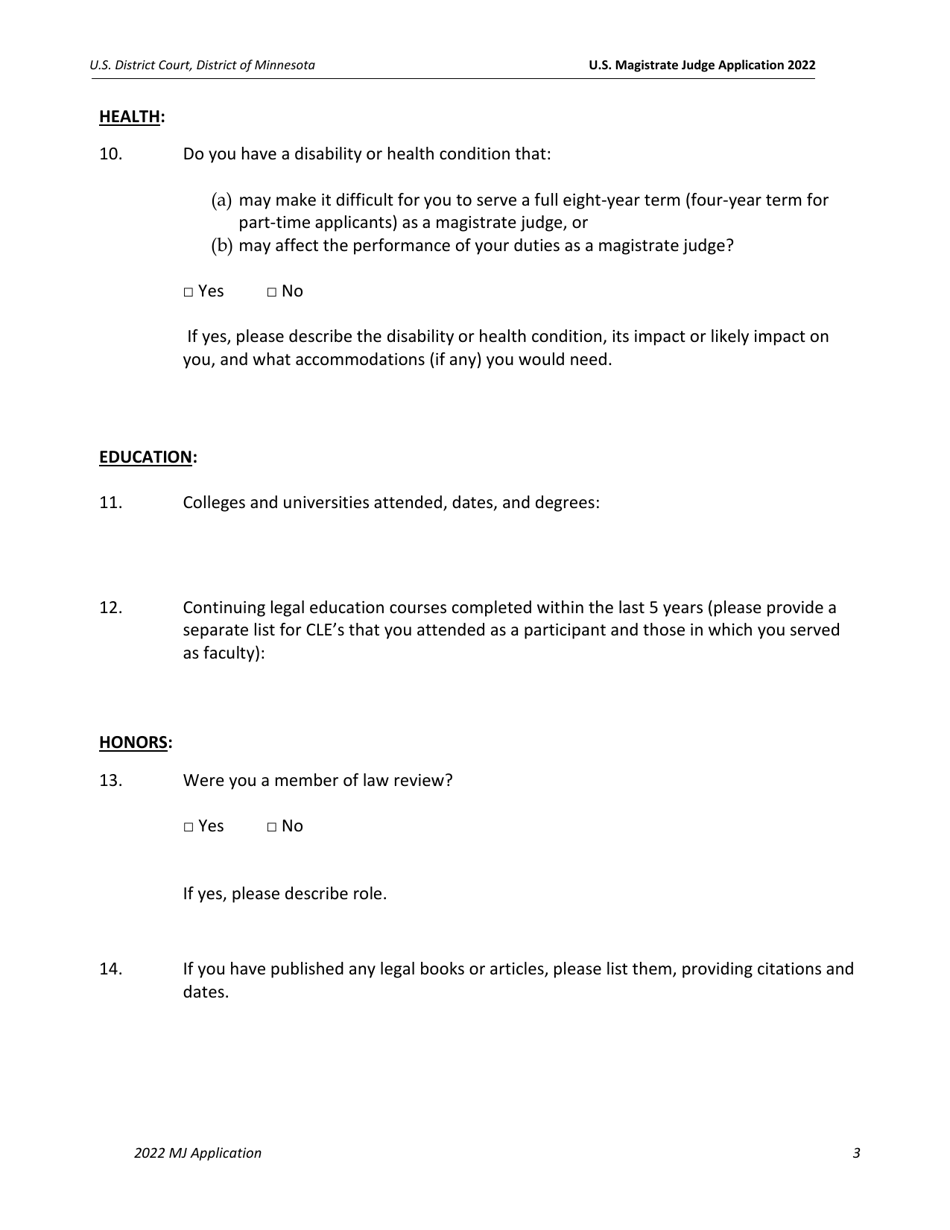 U.S. Magistrate Judge Application Form - Minnesota, Page 4