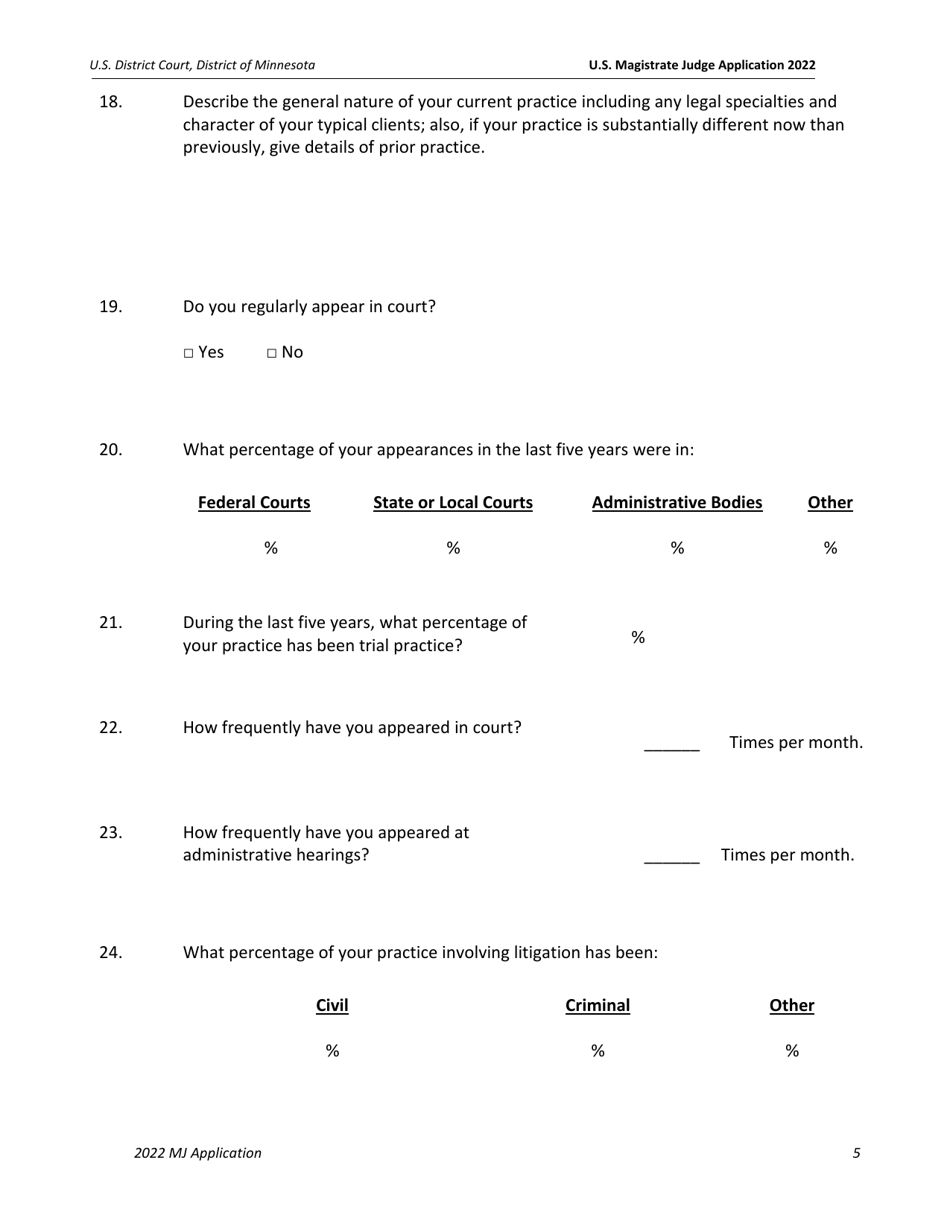 U.S. Magistrate Judge Application Form - Minnesota, Page 6