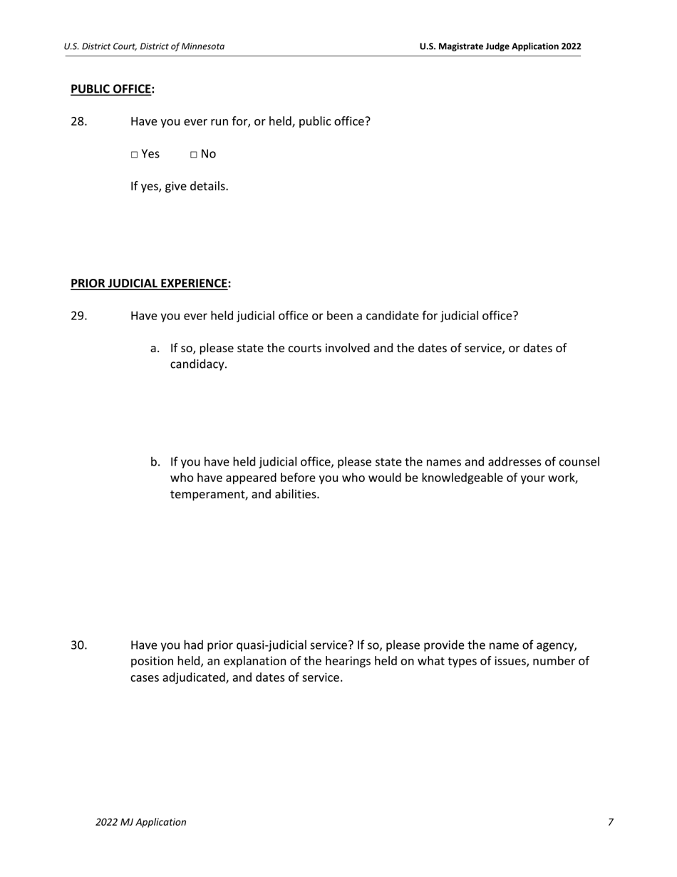 U.S. Magistrate Judge Application Form - Minnesota, Page 8