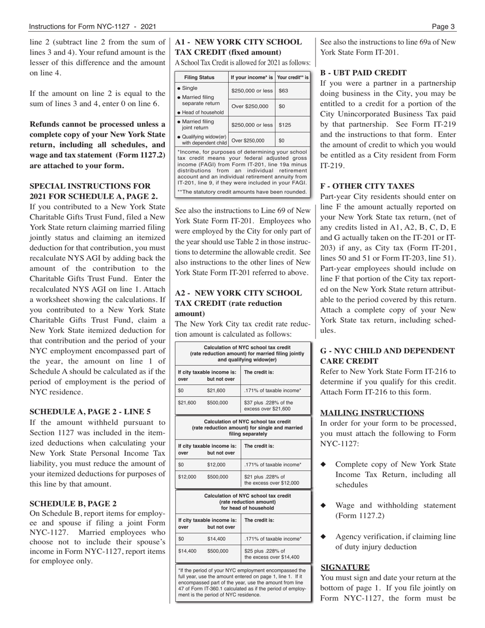 Form NYC-1127 Return for Nonresident Employees of the City of New York Hired on or After January 4, 1973 - New York City, Page 5