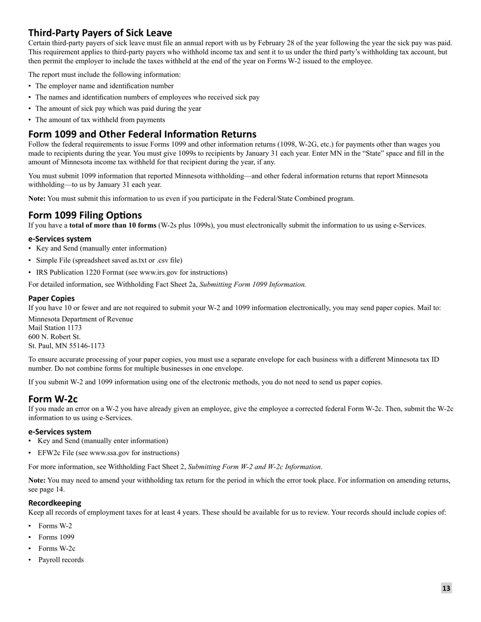 Minnesota Income Tax Withholding Instruction Booklet - Minnesota, Page 13