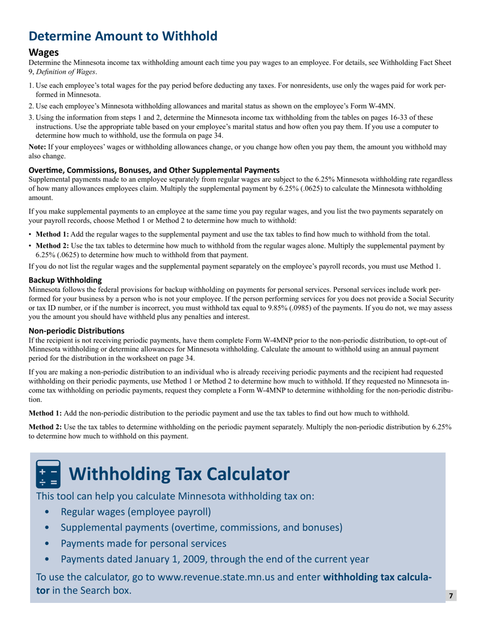 Minnesota Income Tax Withholding Instruction Booklet - Minnesota, Page 7