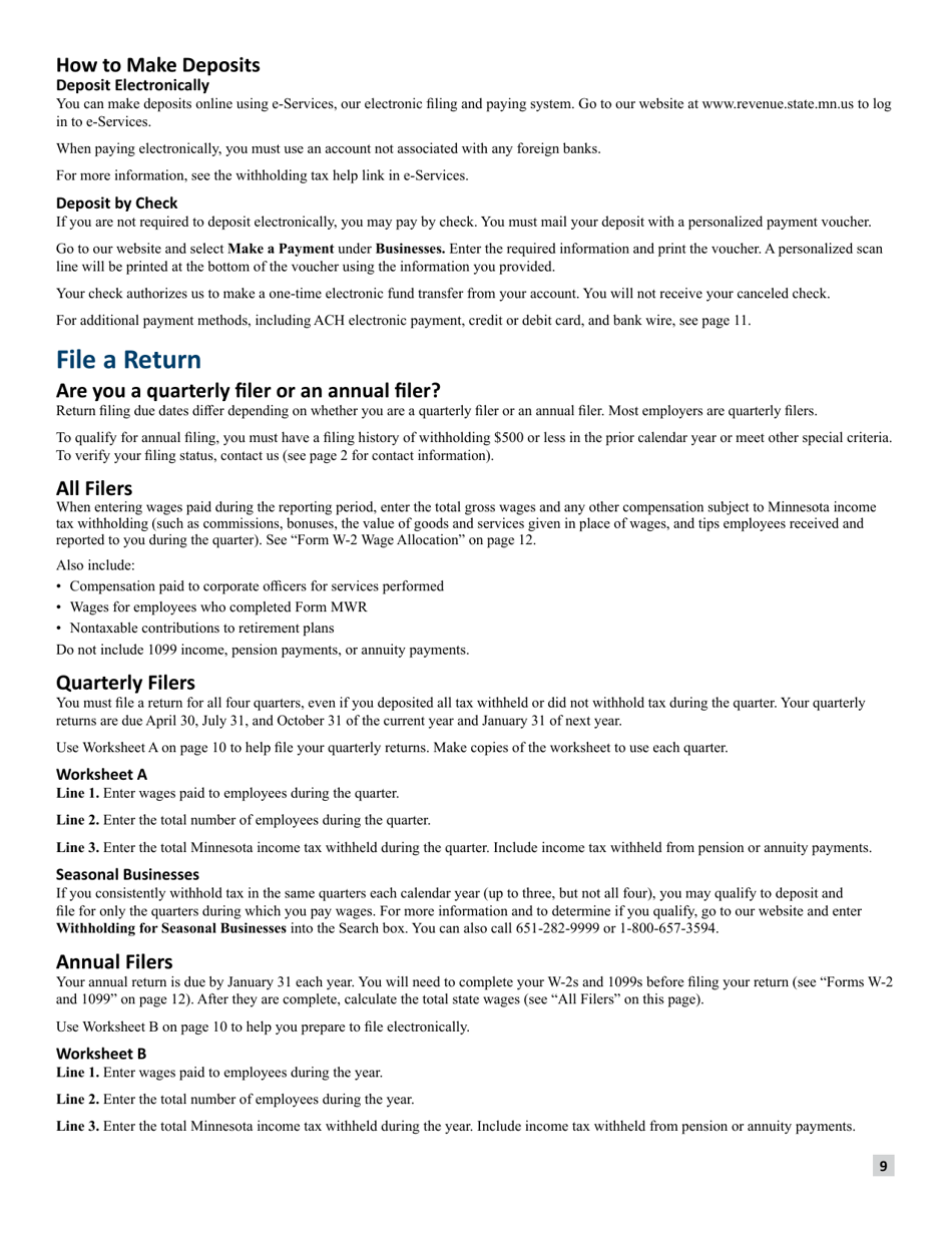 Minnesota Income Tax Withholding Instruction Booklet - Minnesota, Page 9