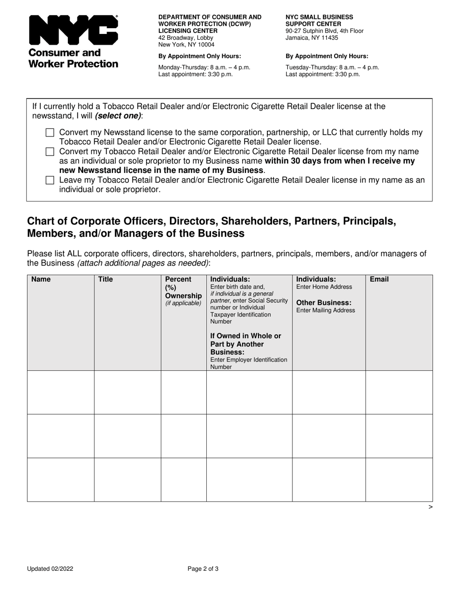 Request to Hold Newsstand License as a Business Entity - New York City, Page 2