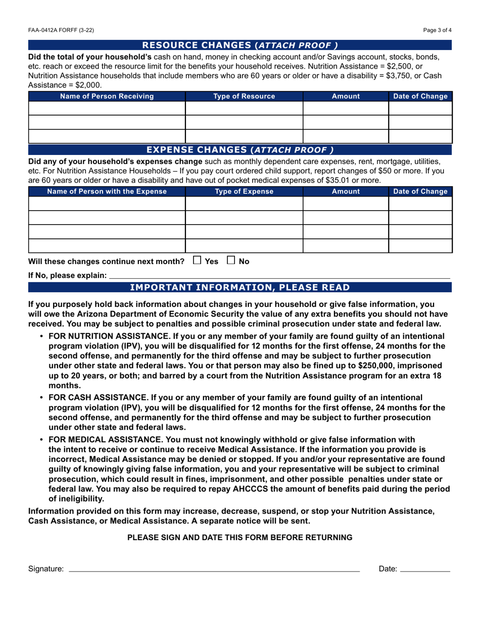 Form FAA-0412A Change Report - Arizona, Page 3