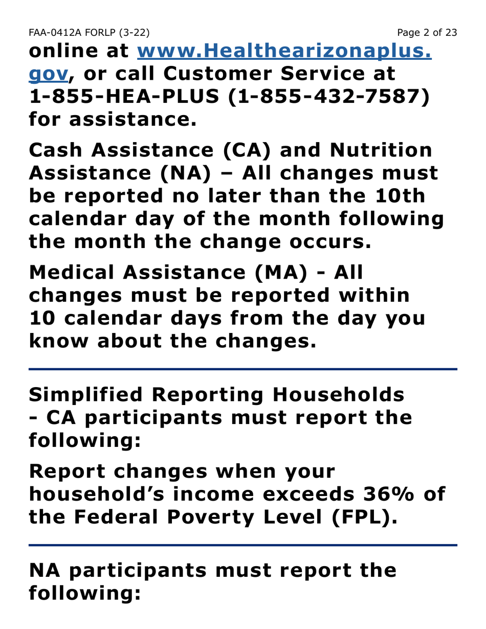 Form FAA-0412A-LP Change Report (Large Print) - Arizona, Page 2
