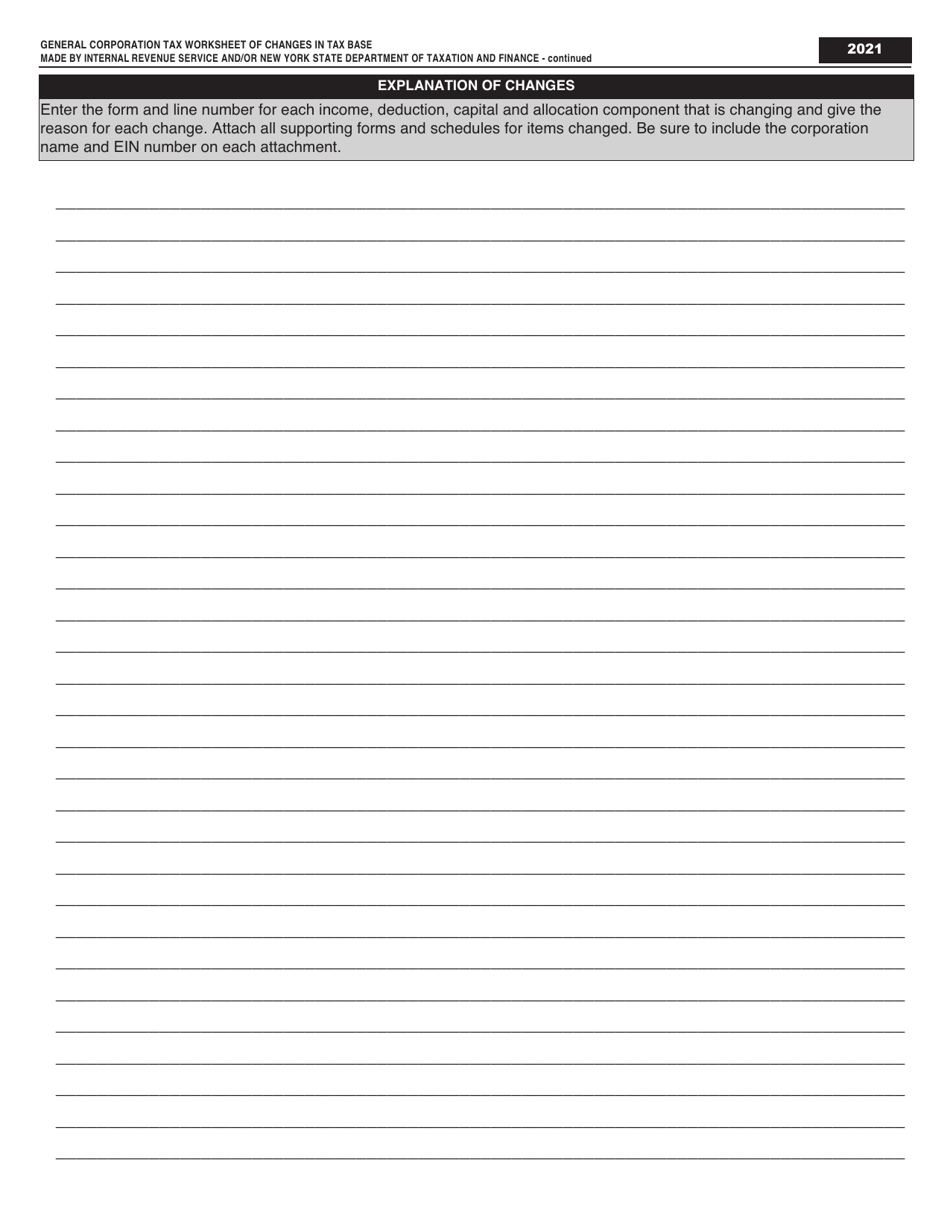 General Corporation Tax Worksheet of Changes in Tax Base Made by Internal Revenue Service and / or New York State Department of Taxation and Finance - New York City, Page 4