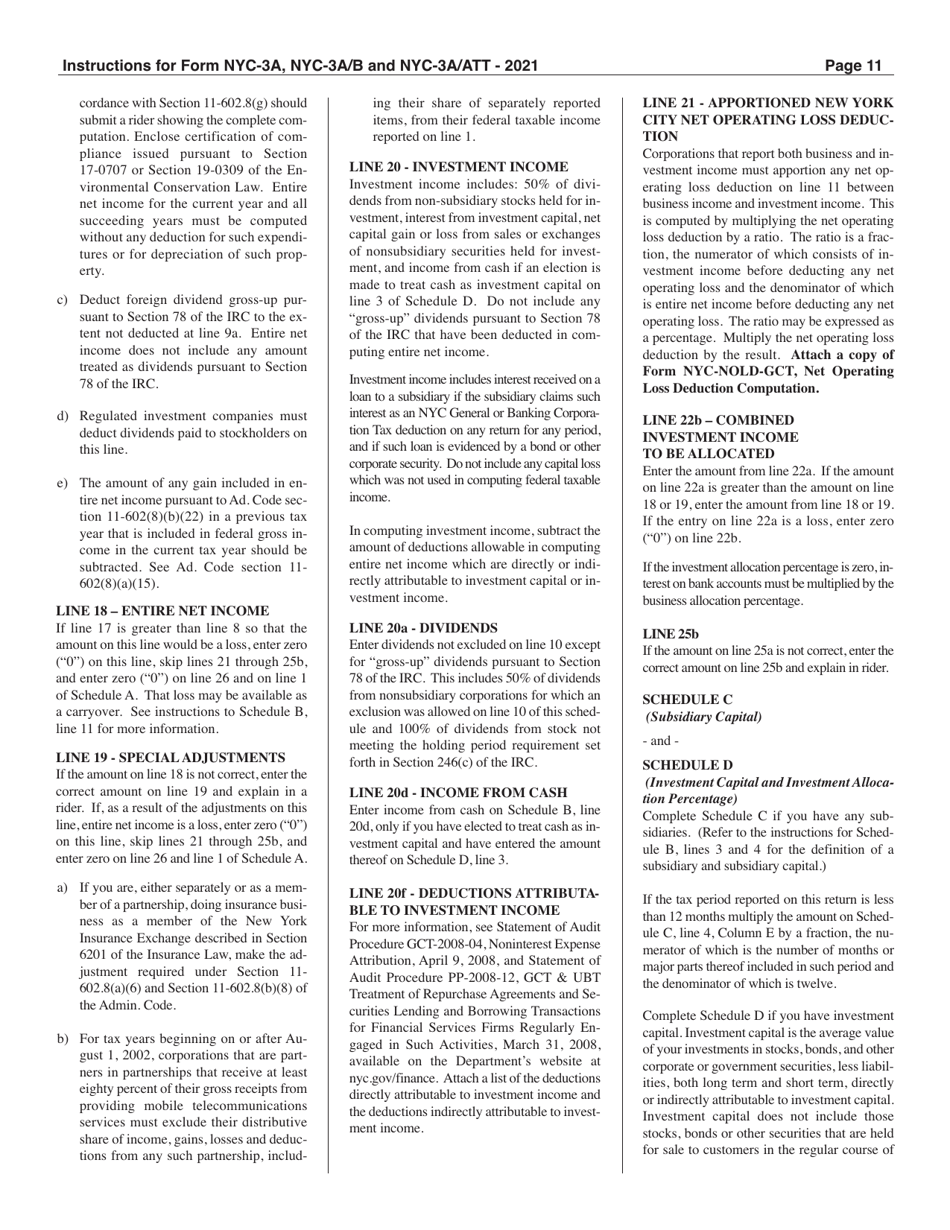 Instructions for Form NYC-3A, NYC-3A / B, NYC-3A / ATT - New York City, Page 11