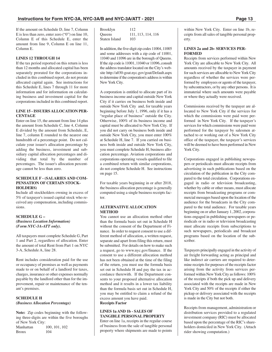 Instructions for Form NYC-3A, NYC-3A / B, NYC-3A / ATT - New York City, Page 13