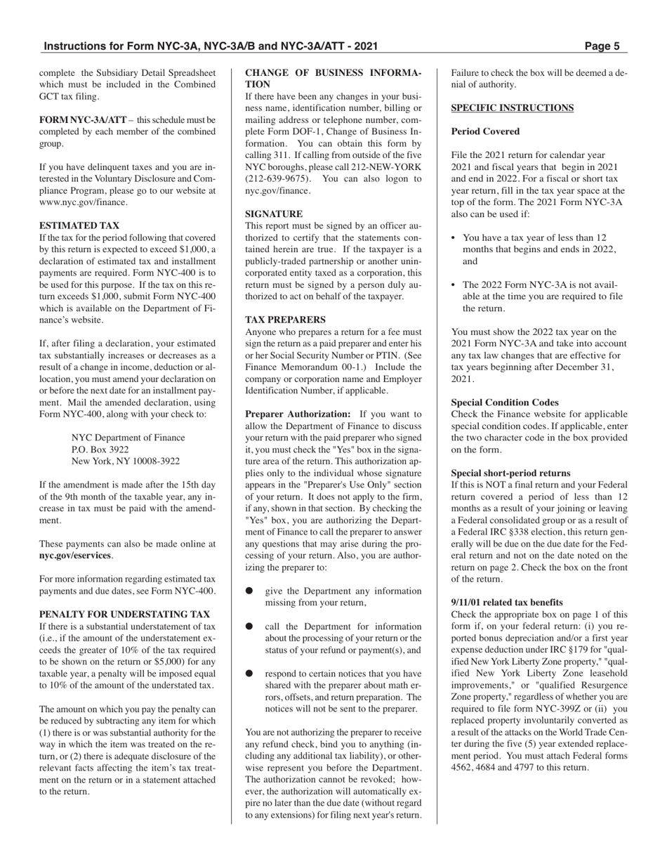 Instructions for Form NYC-3A, NYC-3A / B, NYC-3A / ATT - New York City, Page 5