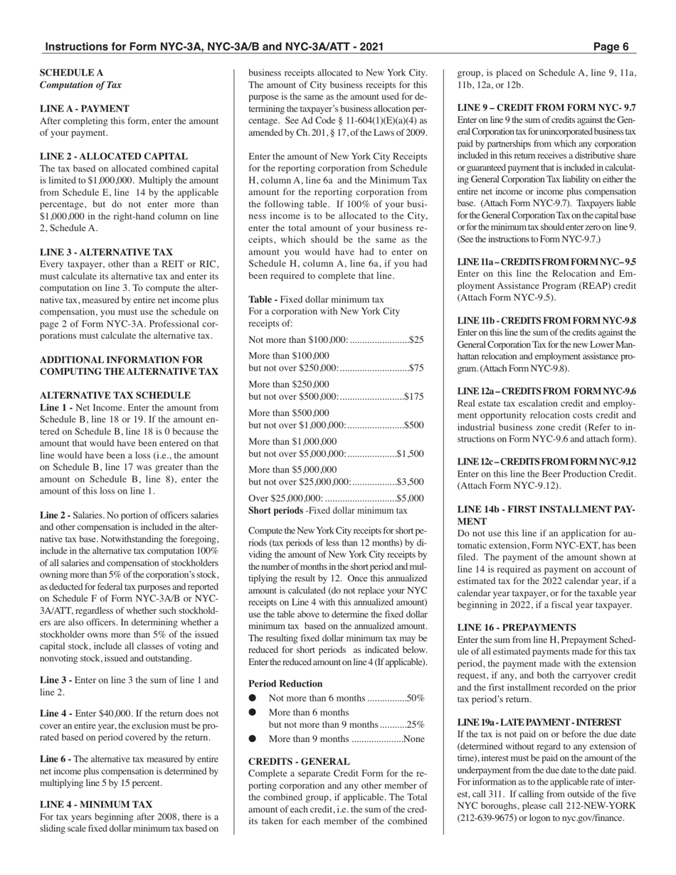 Instructions for Form NYC-3A, NYC-3A / B, NYC-3A / ATT - New York City, Page 6