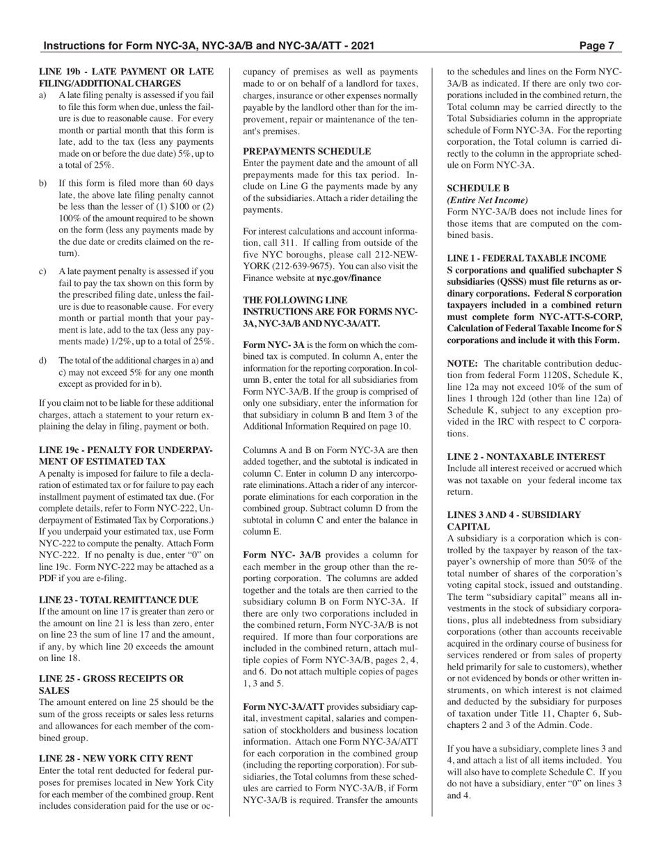 Instructions for Form NYC-3A, NYC-3A / B, NYC-3A / ATT - New York City, Page 7
