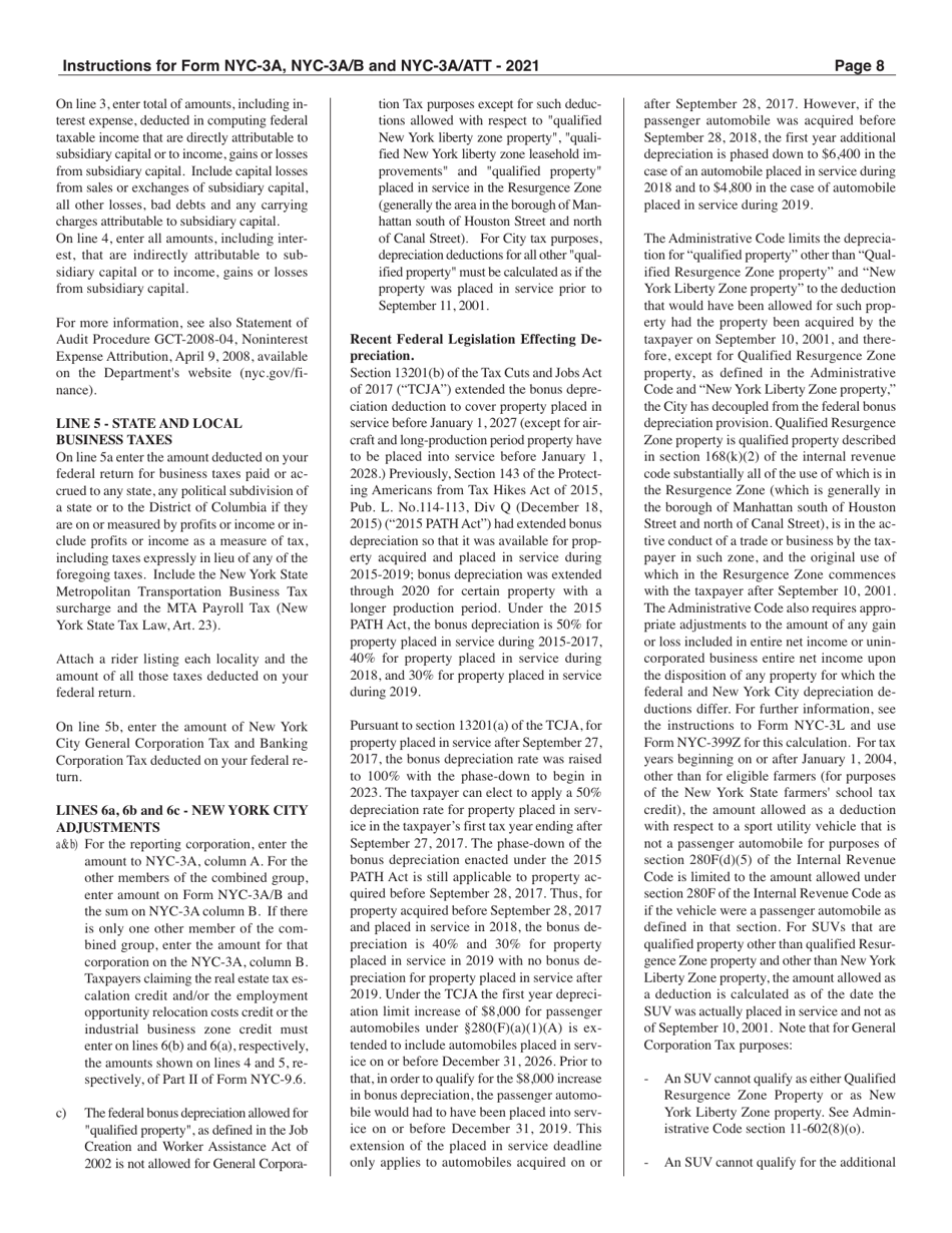 Instructions for Form NYC-3A, NYC-3A / B, NYC-3A / ATT - New York City, Page 8