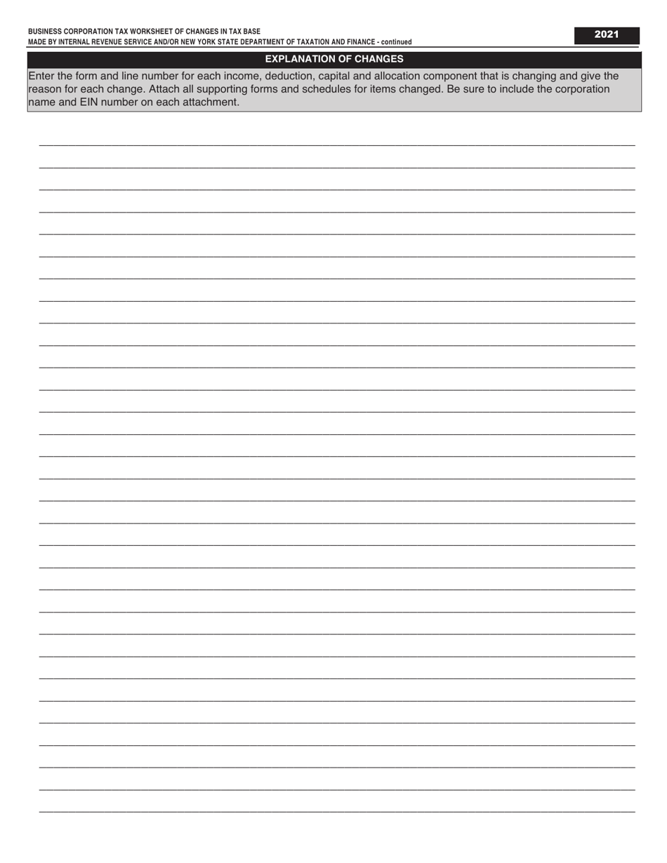 Business Corporation Tax Worksheet of Changes in Tax Base Made by Internal Revenue Service and / or New York State Department of Taxation and Finance - New York City, Page 4