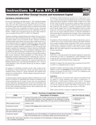 Document preview: Instructions for Form NYC-2.1 Investment and Other Exempt Income and Investment Capital - New York City