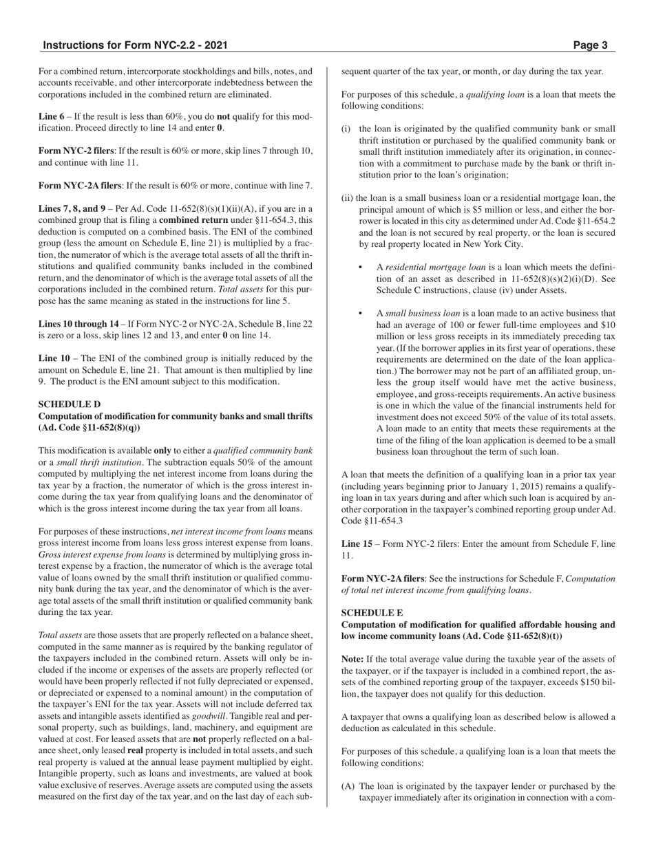 Instructions for Form NYC-2.2 Subtraction Modification for Qualified Banks and Other Qualified Lenders - New York City, Page 3