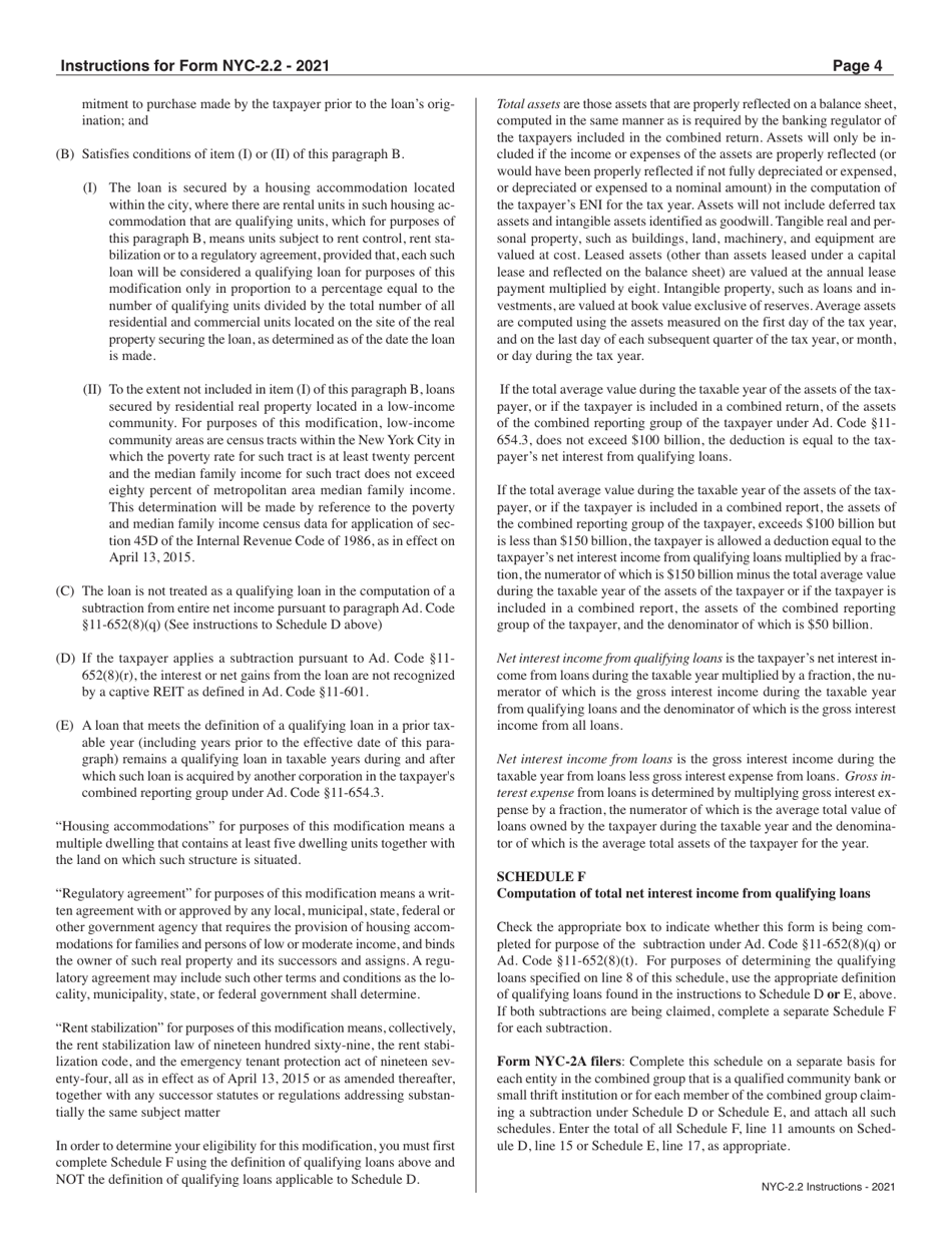 Instructions for Form NYC-2.2 Subtraction Modification for Qualified Banks and Other Qualified Lenders - New York City, Page 4