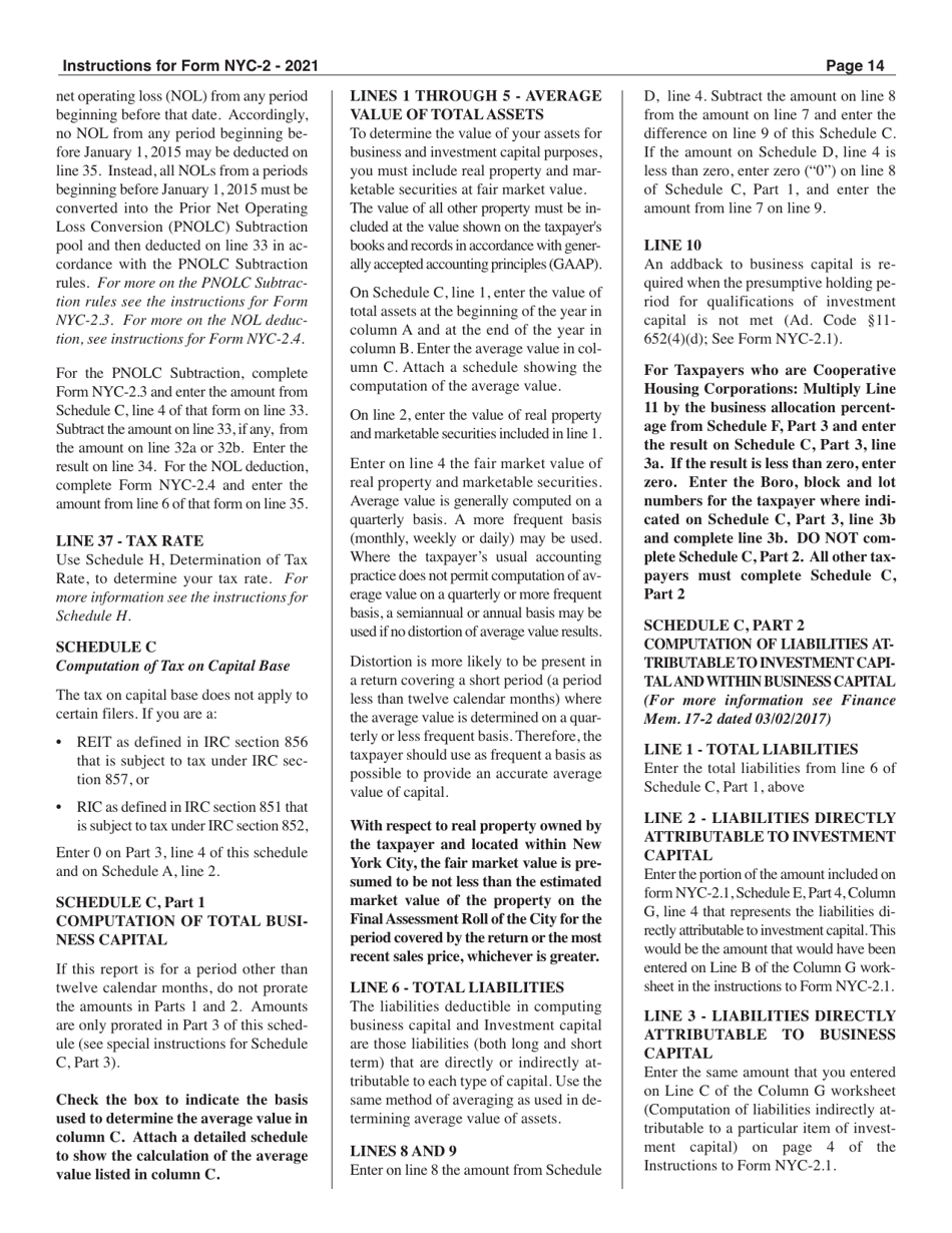Instructions for Form NYC-2 Business Corporation Tax Return - New York City, Page 14