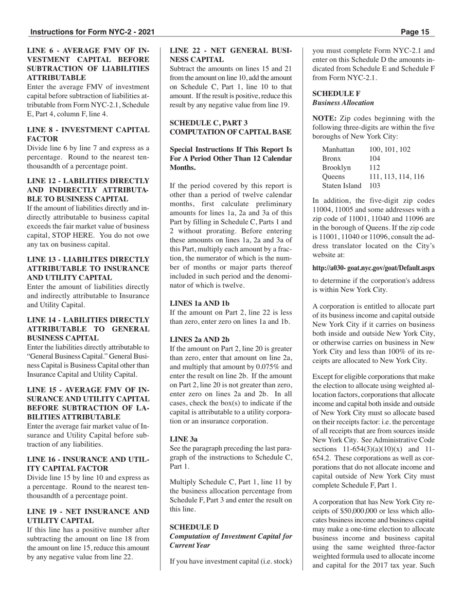 Instructions for Form NYC-2 Business Corporation Tax Return - New York City, Page 15