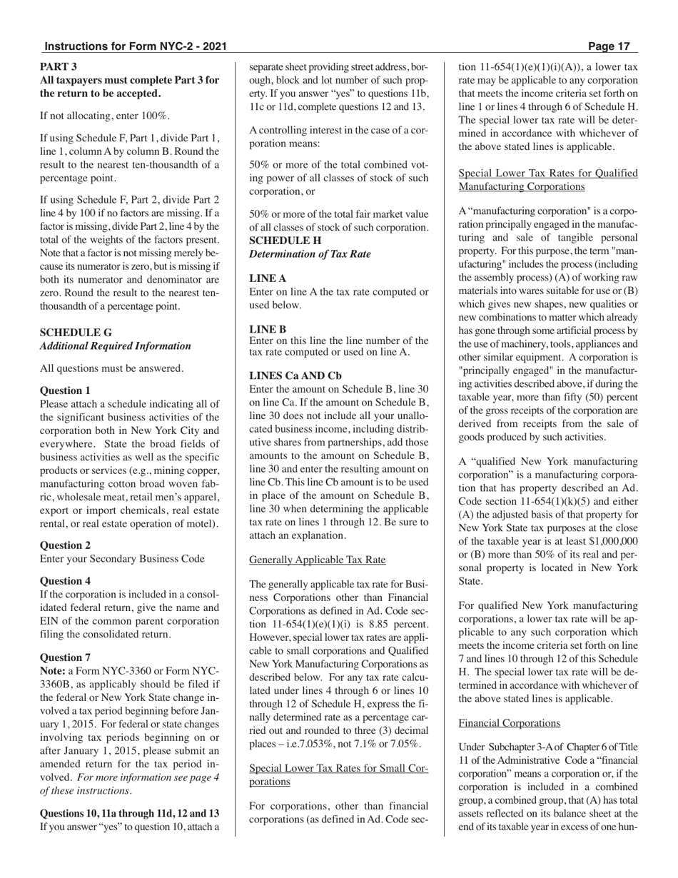 Instructions for Form NYC-2 Business Corporation Tax Return - New York City, Page 17