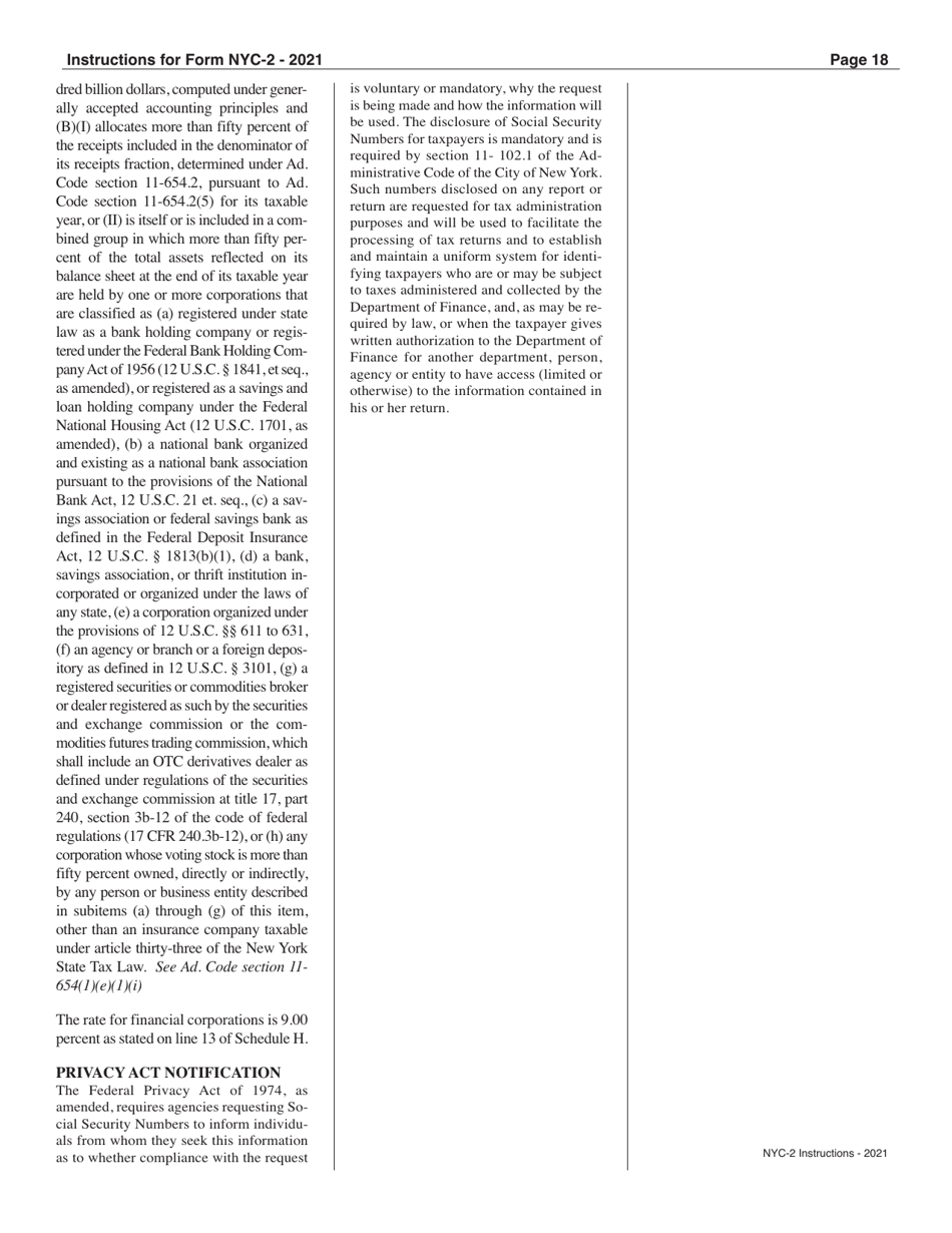 Instructions for Form NYC-2 Business Corporation Tax Return - New York City, Page 18