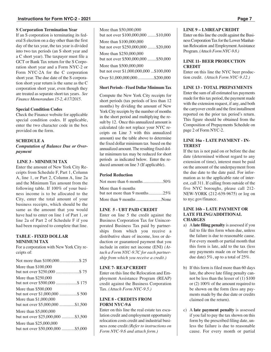 Instructions for Form NYC-2 Business Corporation Tax Return - New York City, Page 7