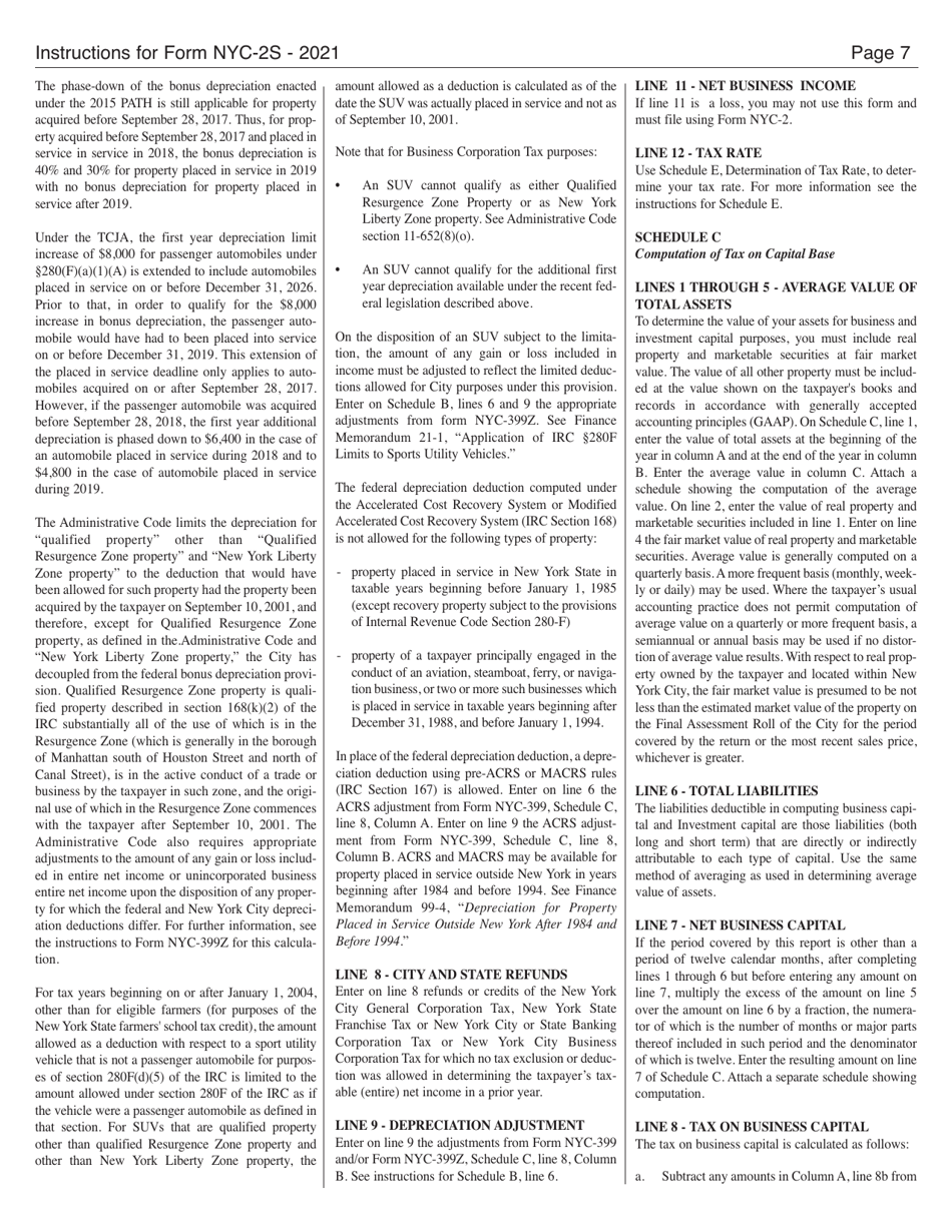 Instructions for Form NYC-2S Business Corporation Tax Return - Short Form - New York City, Page 7