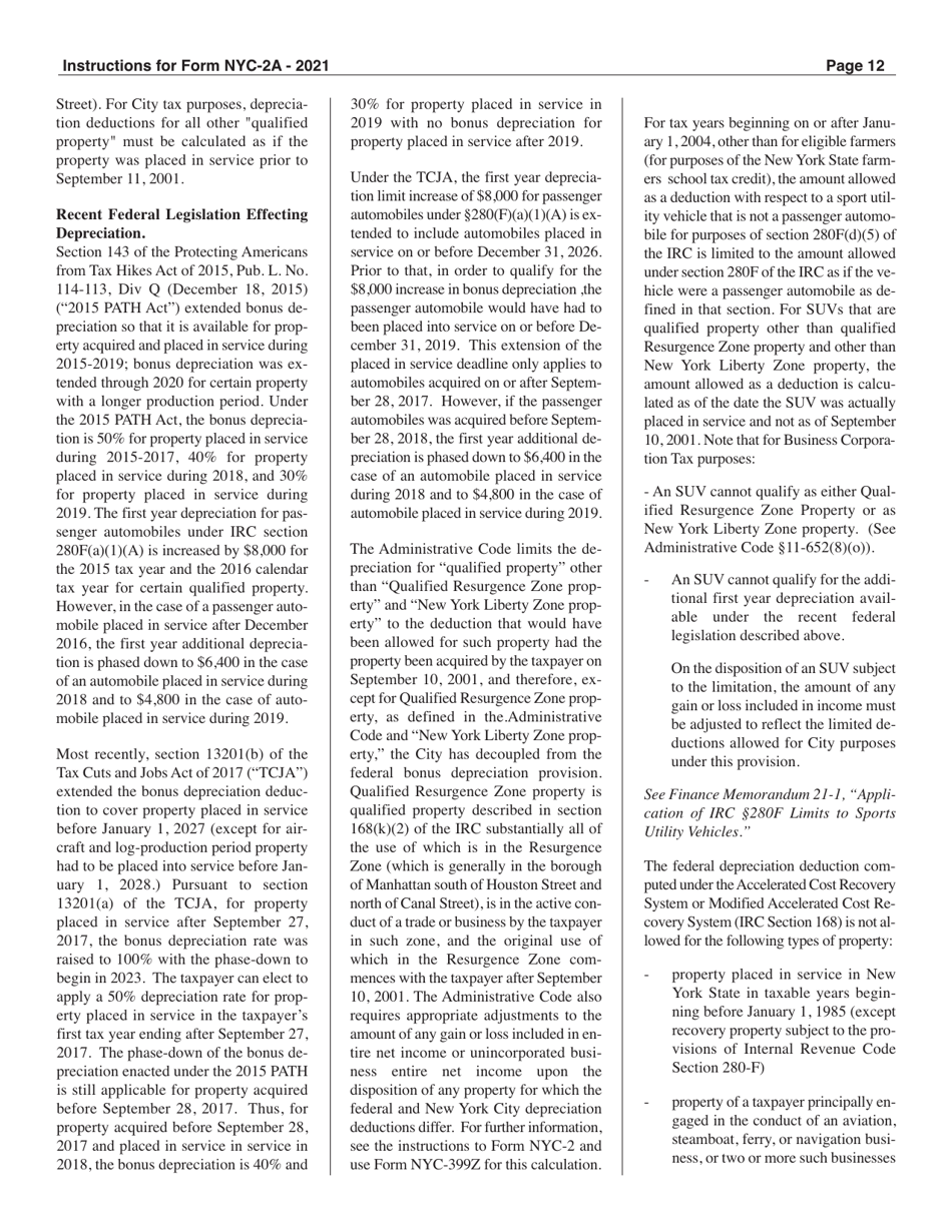 Instructions for Form NYC-2A Combined Business Corporation Tax Return - New York City, Page 12