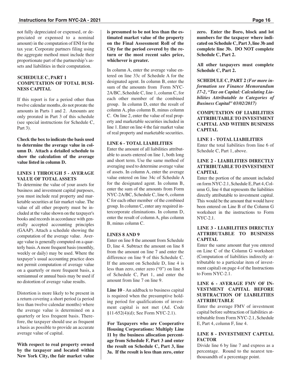 Instructions for Form NYC-2A Combined Business Corporation Tax Return - New York City, Page 16