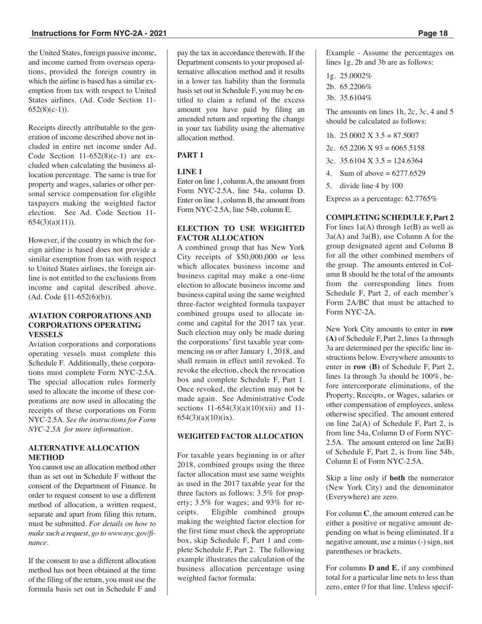 Instructions for Form NYC-2A Combined Business Corporation Tax Return - New York City, Page 18