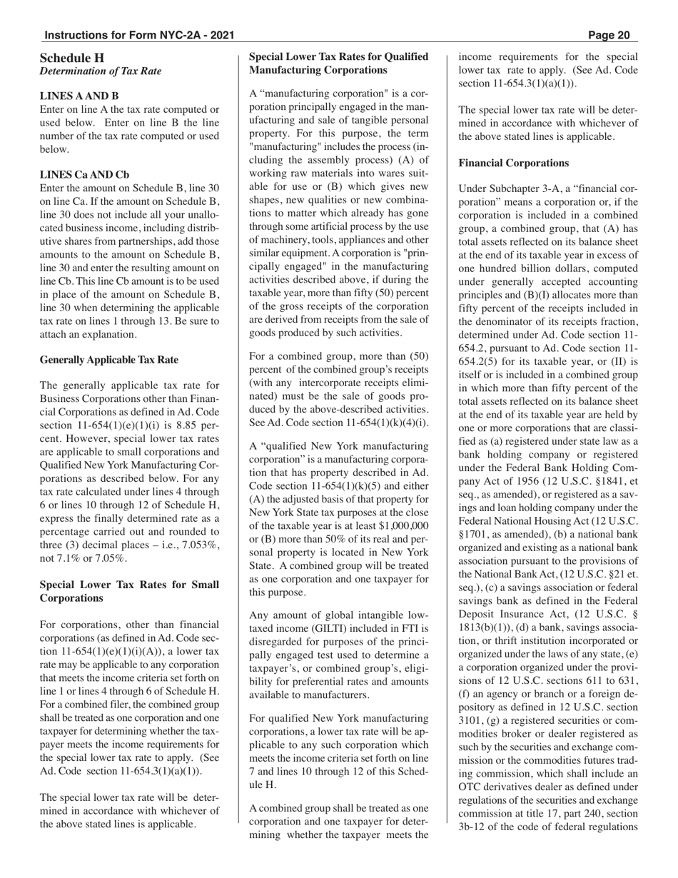 Instructions for Form NYC-2A Combined Business Corporation Tax Return - New York City, Page 20