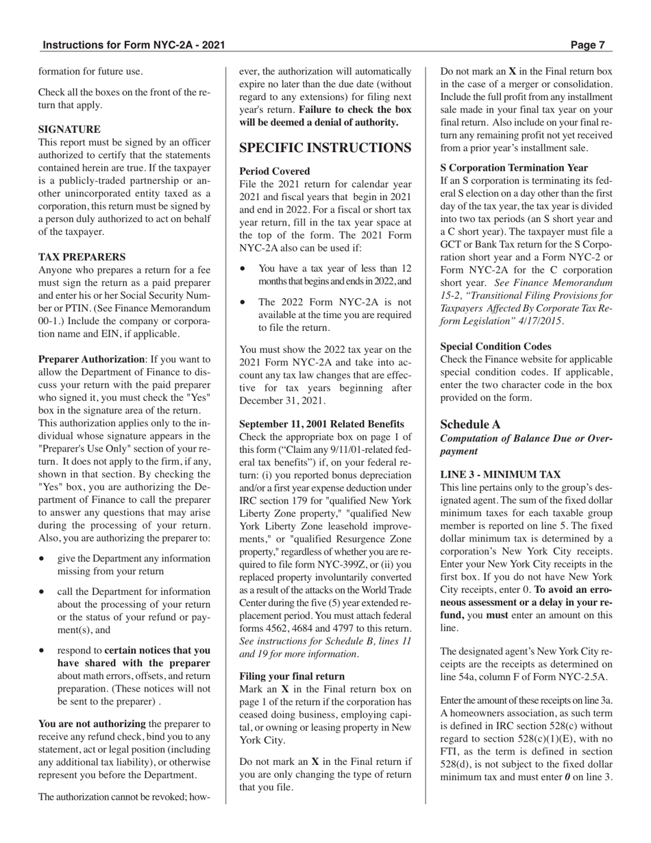 Instructions for Form NYC-2A Combined Business Corporation Tax Return - New York City, Page 7