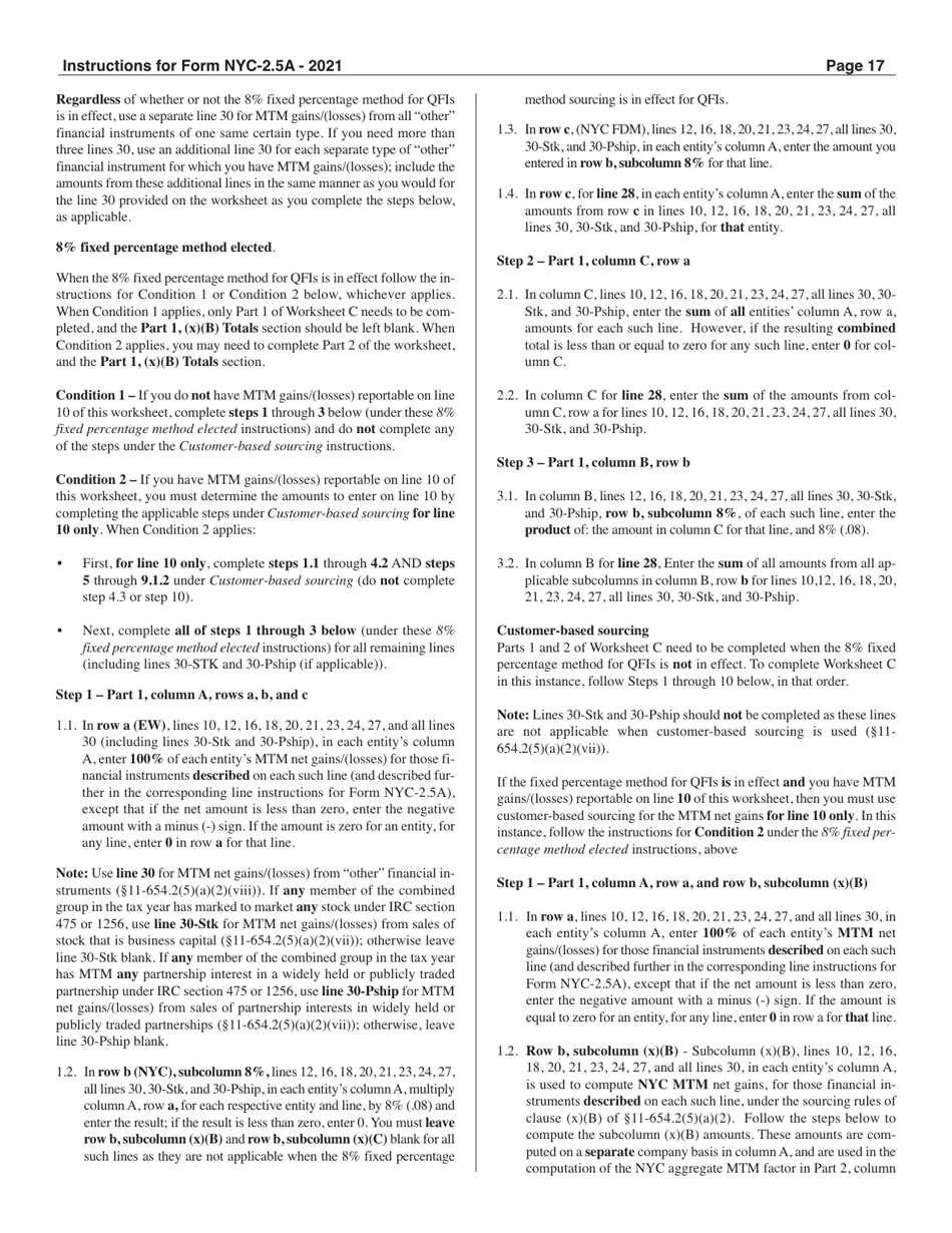 Instructions for Form NYC-2.5A Computation of Receipts Factor - New York City, Page 17