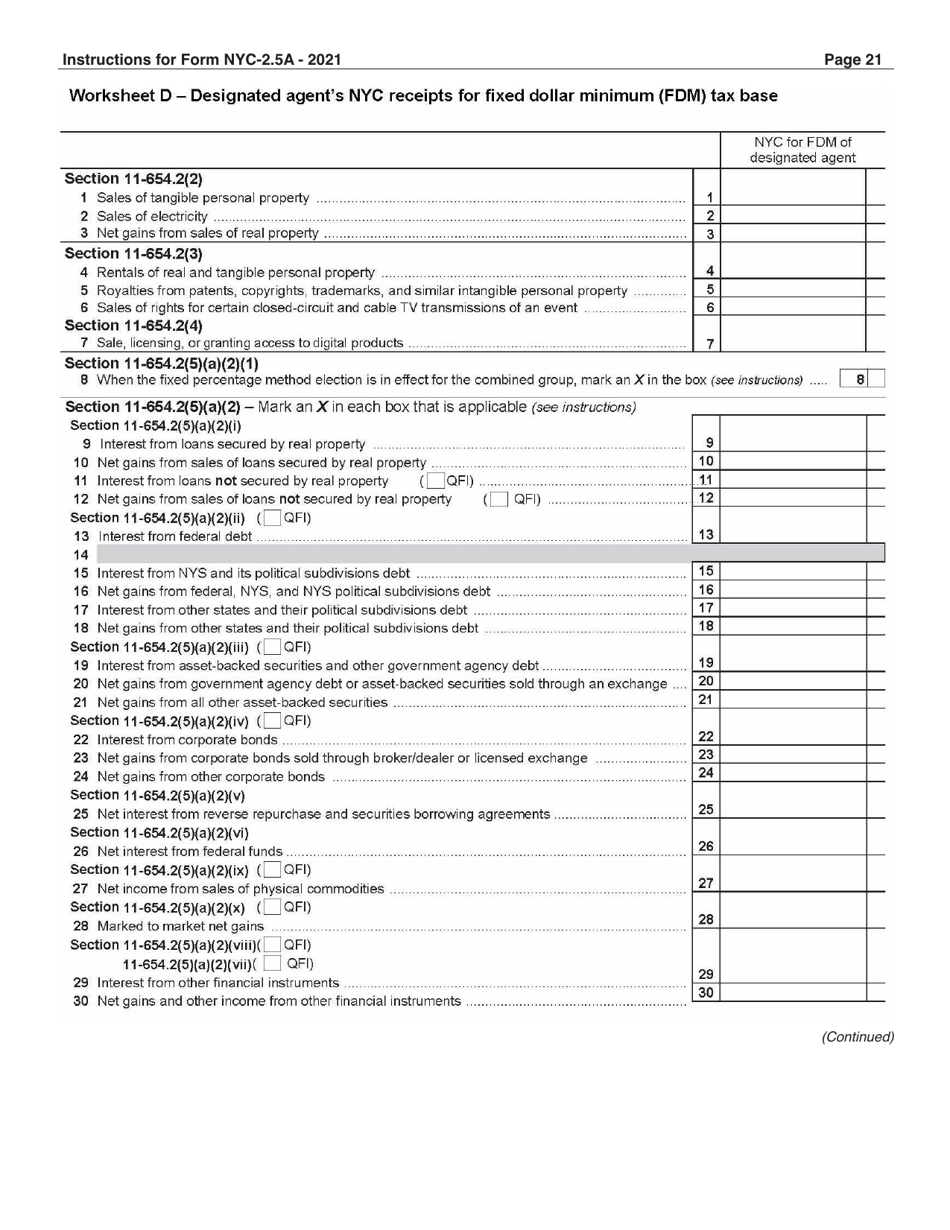 Instructions for Form NYC-2.5A Computation of Receipts Factor - New York City, Page 21