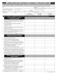 Document preview: Banking Corporation Tax Worksheet of Changes in Tax Base Made by Internal Revenue Service and/or New York State Department of Taxation and Finance - New York City, 2021
