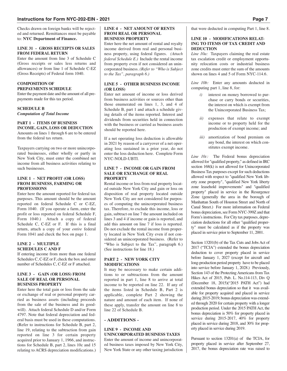 Instructions for Form NYC-202EIN Unincorporated Business Tax Return for Estates and Trusts - New York City, Page 7