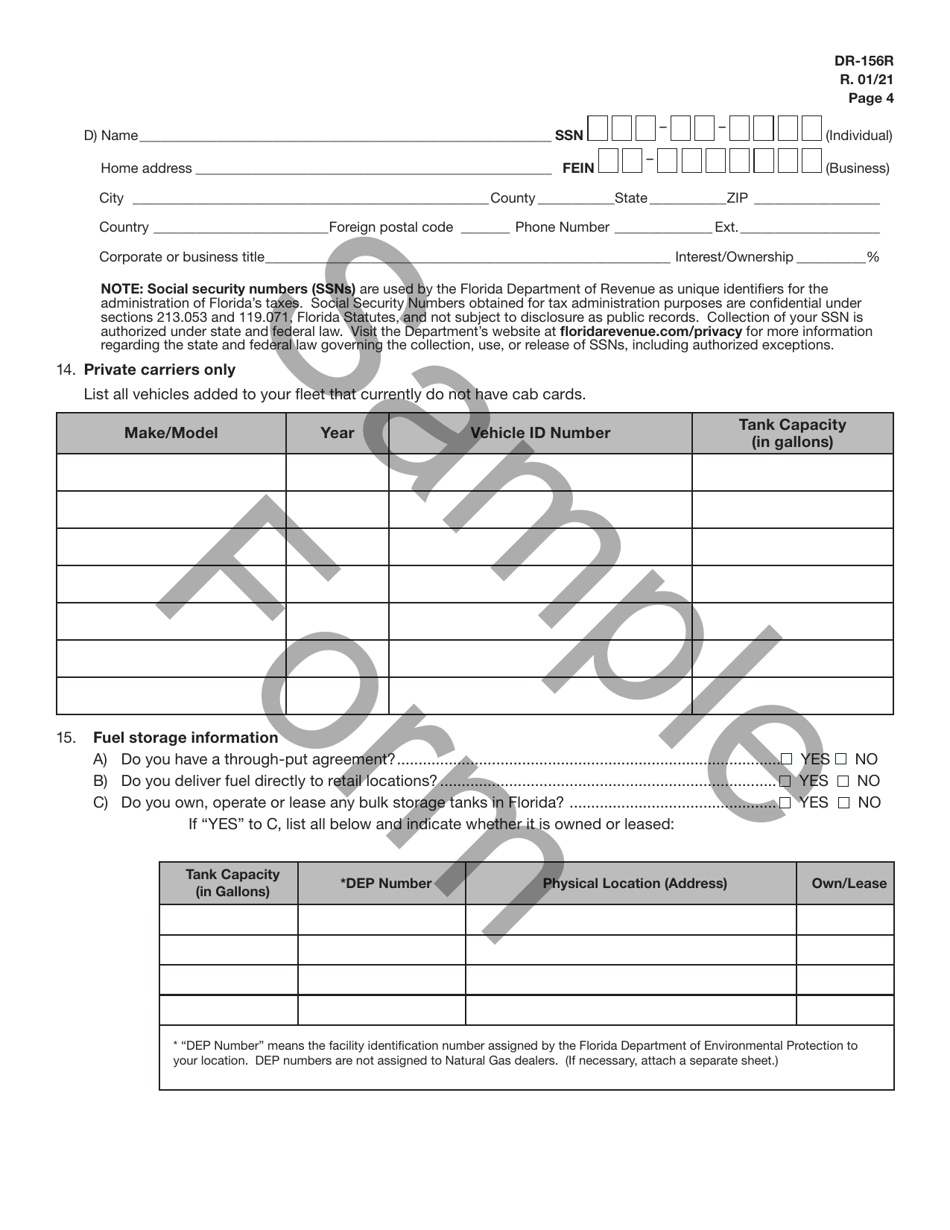 Form DR-156R Renewal Application for Florida Fuel / Pollutants License - Sample - Florida, Page 5