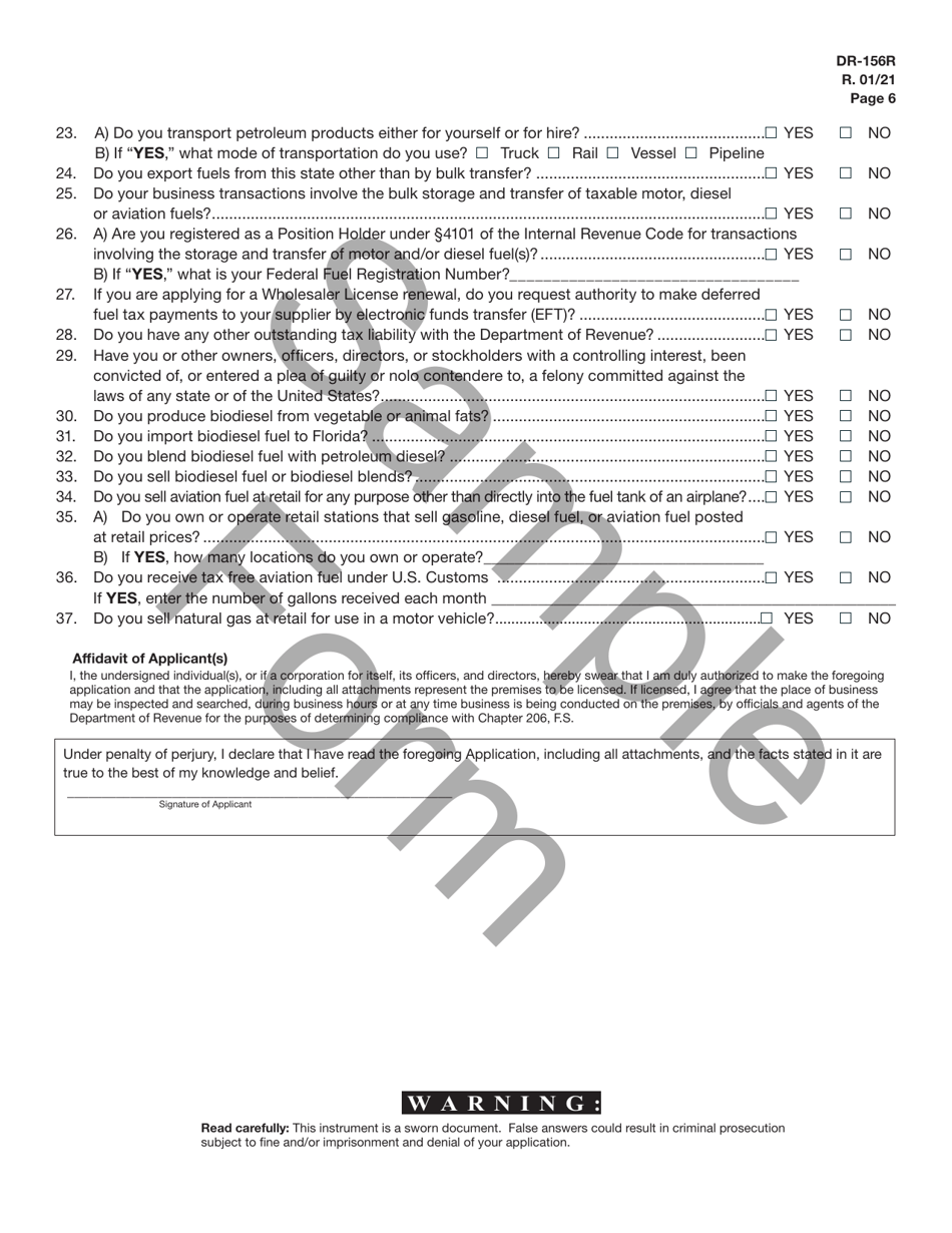 Form DR-156R Renewal Application for Florida Fuel / Pollutants License - Sample - Florida, Page 7