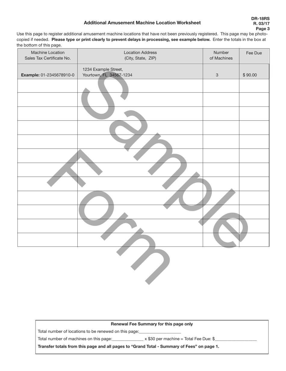 Form DR-18RS Amusement Machine Certificate Renewal Application - Second Notice - Sample - Florida, Page 4