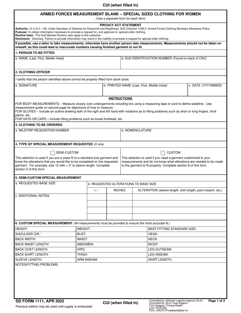 DD Form 1111 Download Fillable PDF or Fill Online Armed Forces ...