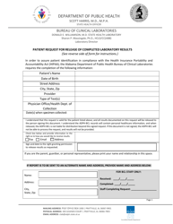 Form BCL325 &quot;Patient Request for Release of Completed Laboratory Results&quot; - Alabama