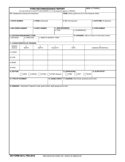DD Form 3013  Printable Pdf