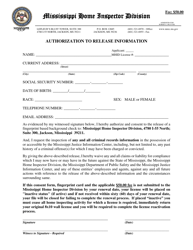 Document preview: Authorization to Release Information - Mississippi