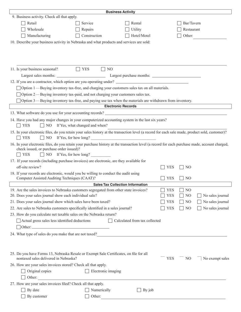 Nebraska Pre-audit Questionnaire - Nebraska, Page 2