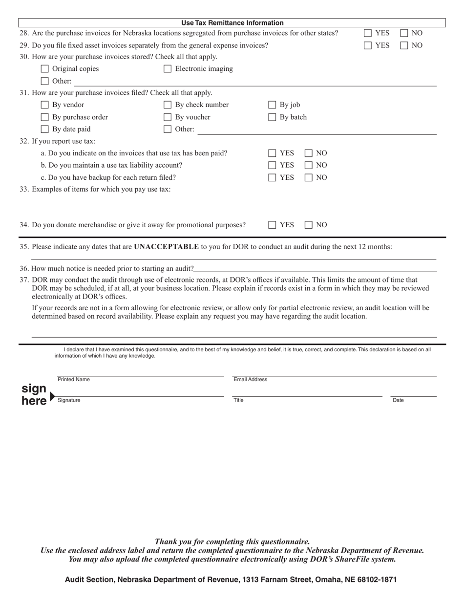 Nebraska Pre-audit Questionnaire - Nebraska, Page 3