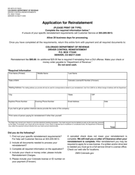 Form DR2870 &quot;Application for Reinstatement&quot; - Colorado