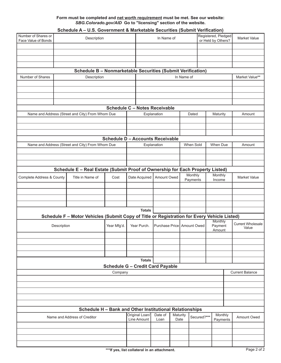 Form DR2114 Statement of Financial Condition - Colorado, Page 2