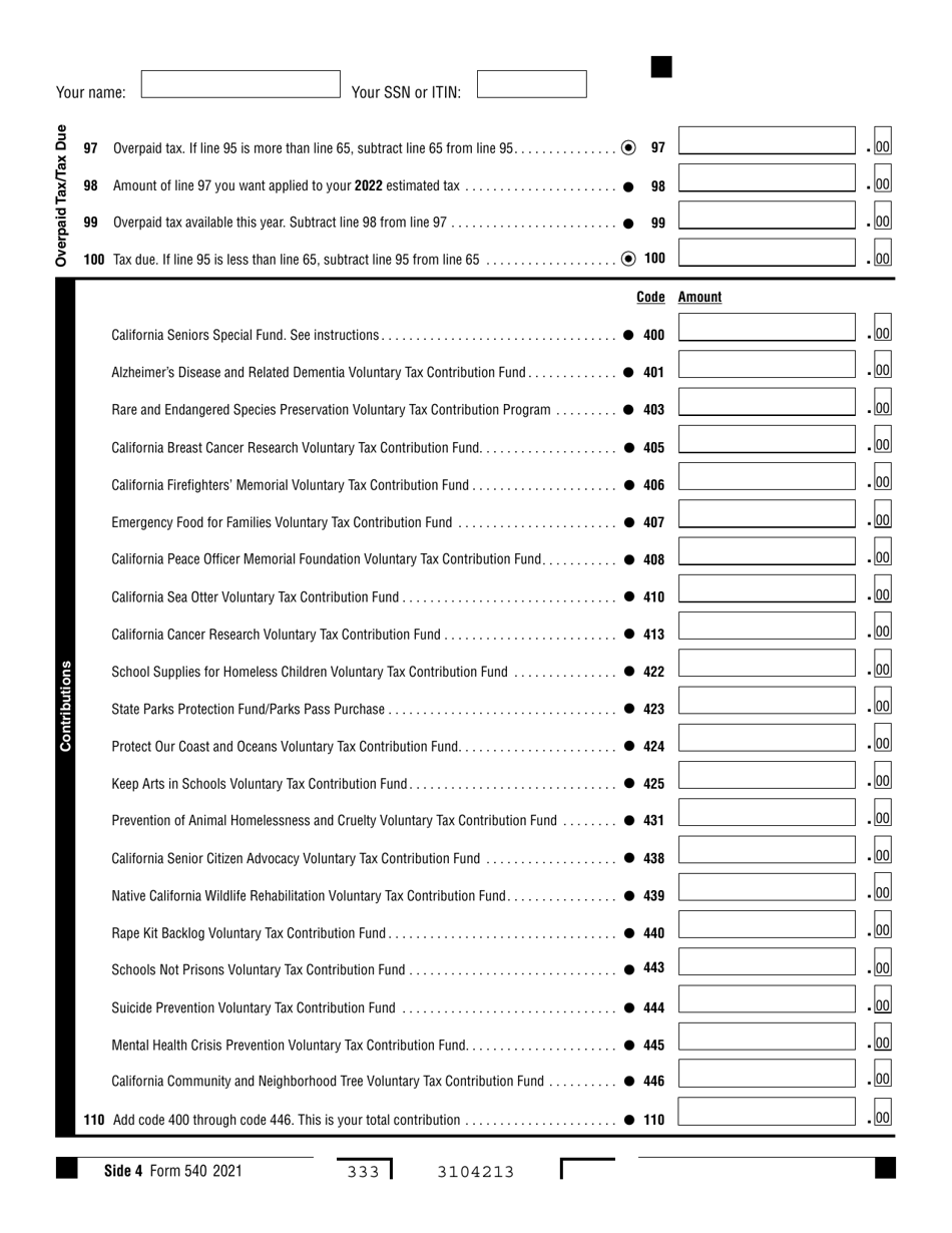 Form 540 California Resident Income Tax Return - California, Page 4